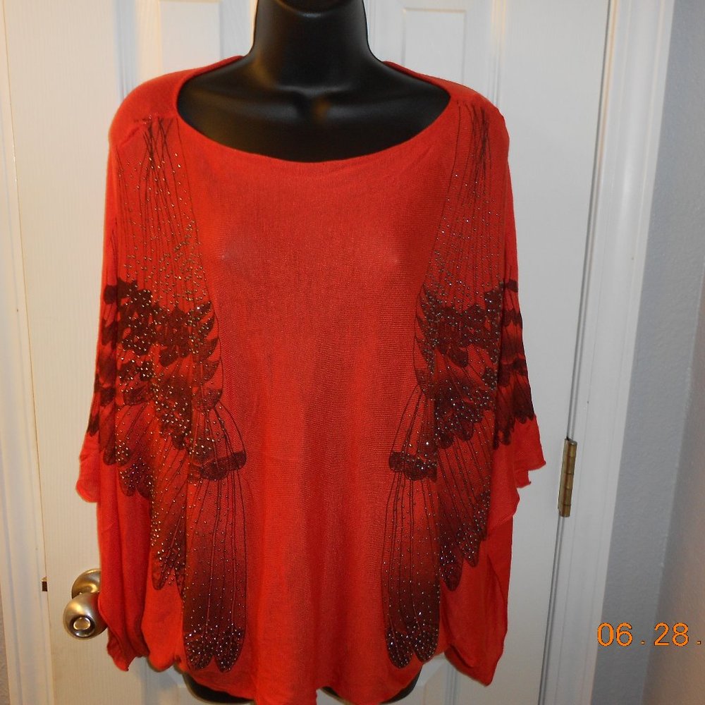 Verty  Embellished Layering Orange Sweater Black  Wing Sleeve